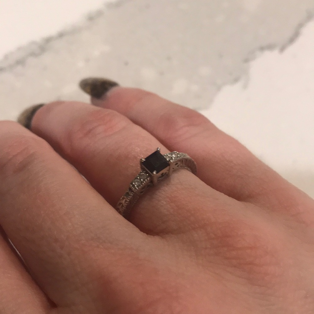 White gold sapphire and diamond ring Art Deco